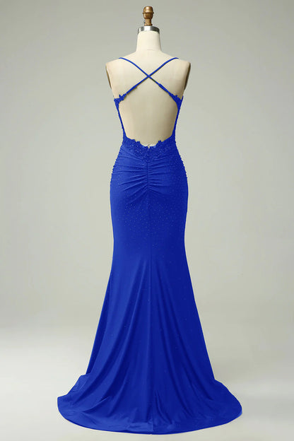 Mermaid Halter Dark Red Prom Dress with Appliques