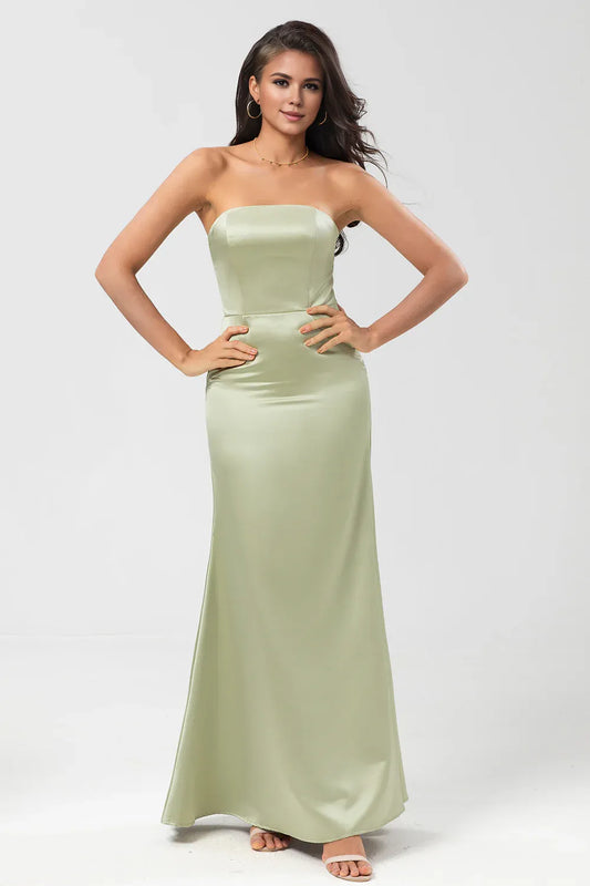 Beaira Dusty Sage Mermaid Strapless Floor-Length Satin Bridesmaid Dress Bridesmaid dress shop