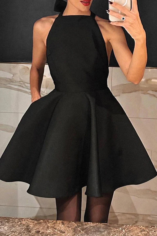 Beaira Elegant Solid Backless With Bow Halter Evening Dress Dresses formal wear dresses - Black