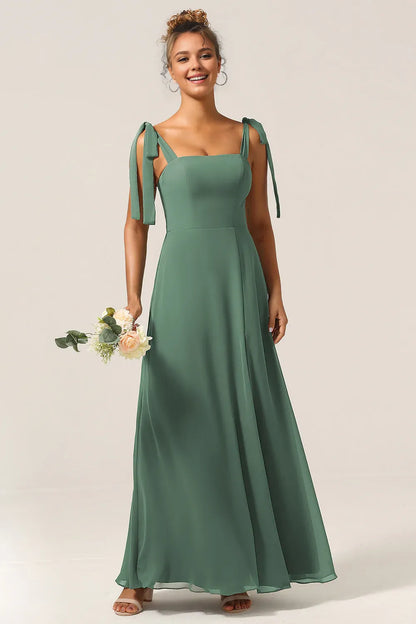 Beaira Eucalyptus A-Line Spaghetti Straps Floor Length Bridesmaid Dress with Slit Bridesmaid dress shop