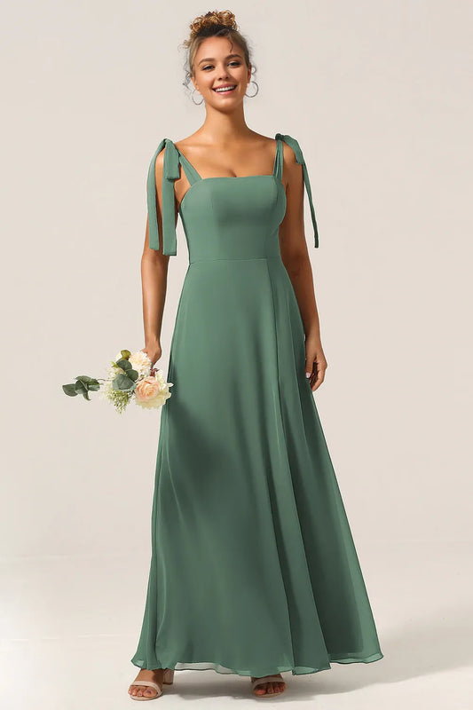 Beaira Eucalyptus A-Line Spaghetti Straps Floor Length Bridesmaid Dress with Slit Bridesmaid dress shop