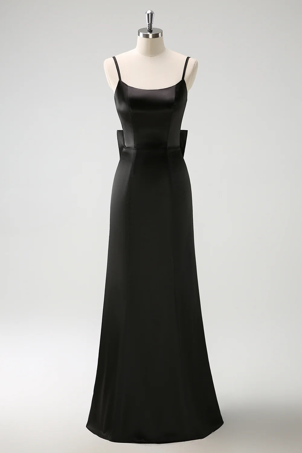 Beaira Black Mermaid Spaghetti Straps Long Ruffle Satin Bridesmaid Dress with Bow Bridesmaid dress shop