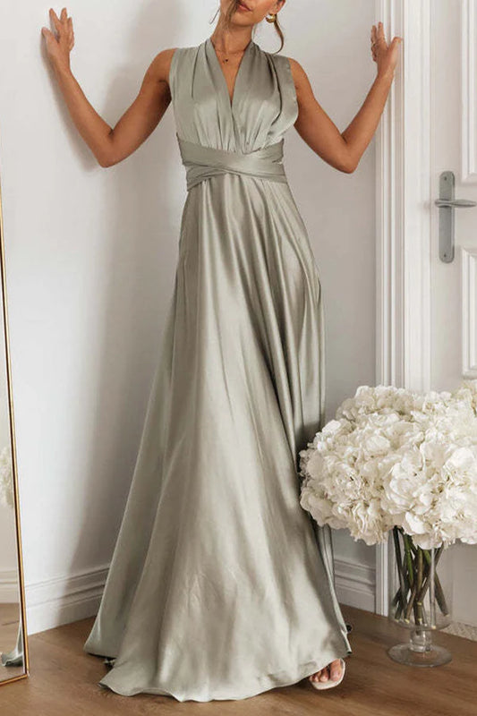 Beaira Celebrities Elegant Solid Backless Strap Design V Neck Evening Dress Dresses formal wear dresses - Grey