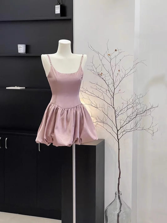 Beaira Cute A Line Spaghetti Straps Ruffled Pink Women's Short Holiday Dresses Homecoming Dress