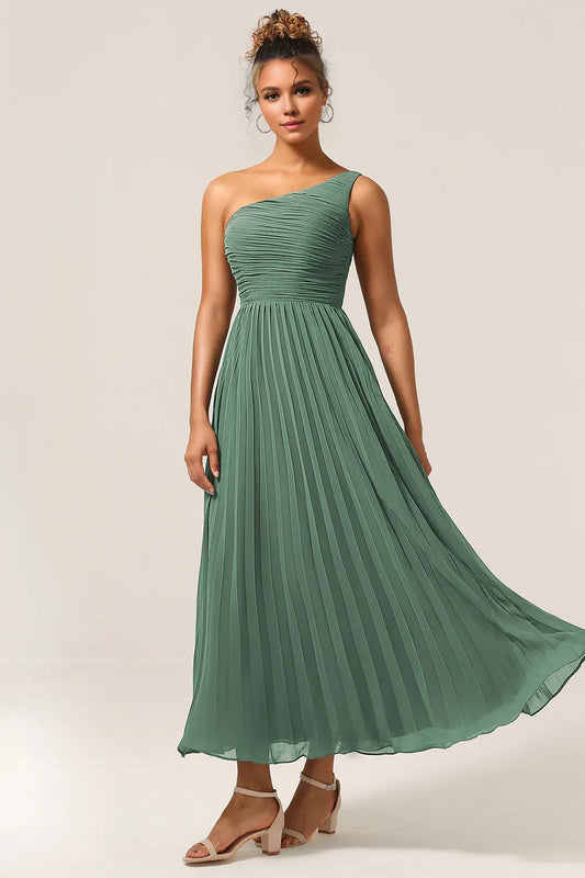 Beaira Eucalyptus A Line One Shoulder Ruched Chiffon Bridesmaid Dress Bridesmaid dress shop