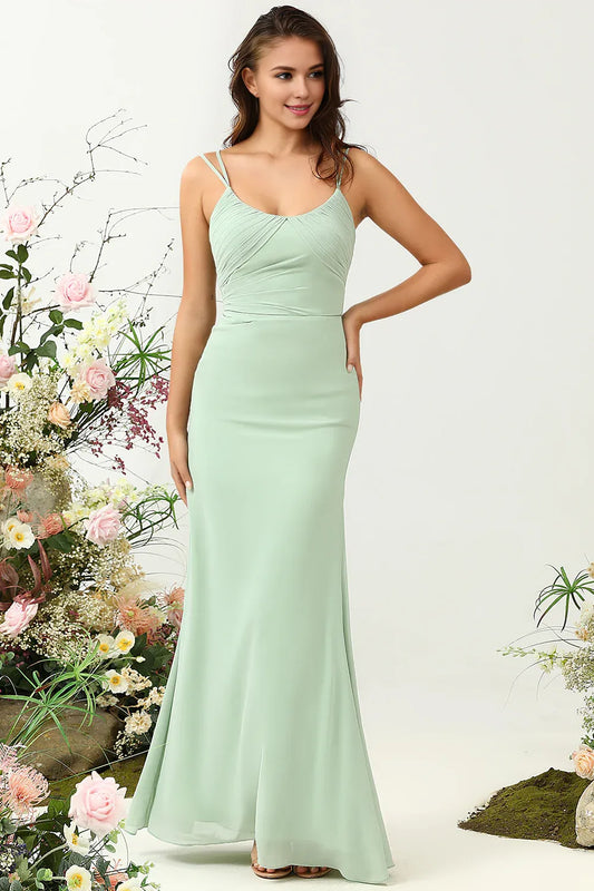Beaira Sage Green Mermaid Draped Spaghetti Straps Chiffon Bridesmaid Dress Bridesmaid dress shop