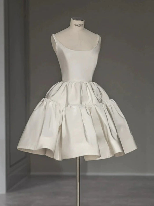 Beaira Chic Ball Gown Straps White Satin Homecoming Dresses Birthday Dress Birthday Outfits