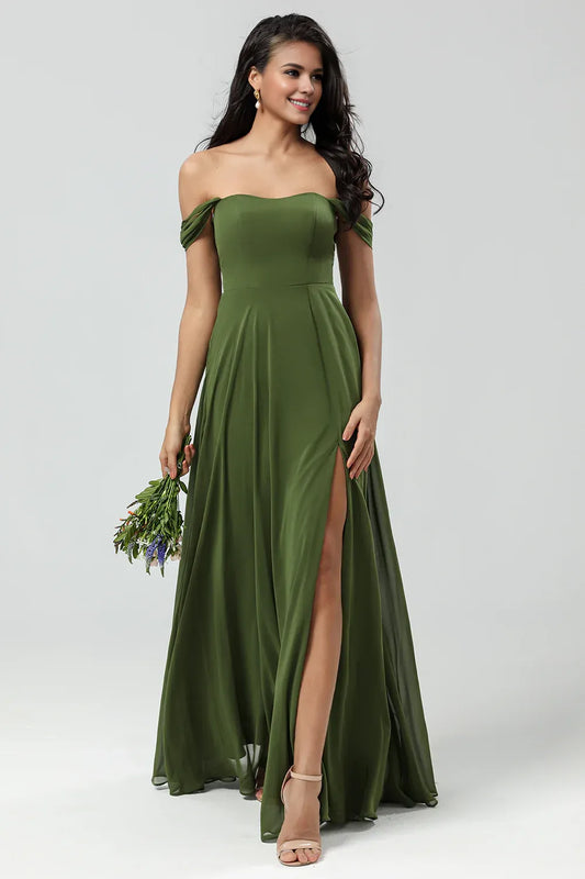 Beaira A Line Off The Shoulder Floor-Length Chiffon Bridesmaid Dress with Slit Bridesmaid dress shop