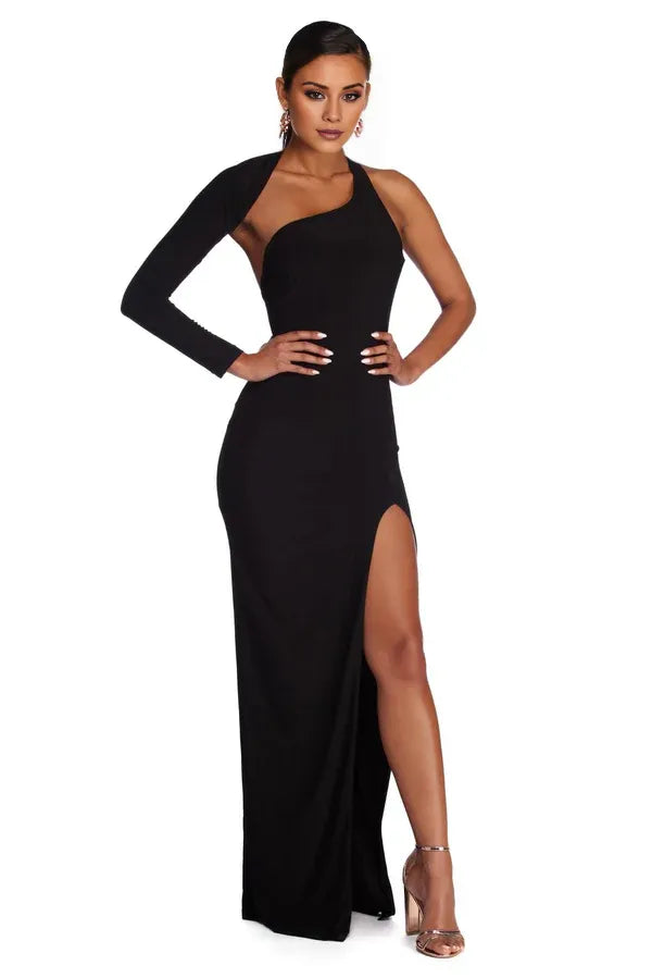Beaira Elegant Sienna Formal One Shoulder Dress formal wear dresses - BLACK