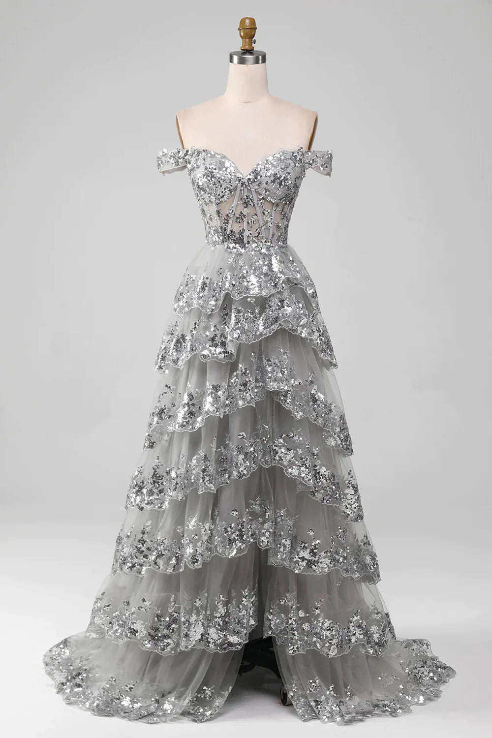 Off The Shoulder Tiered Prom Dress