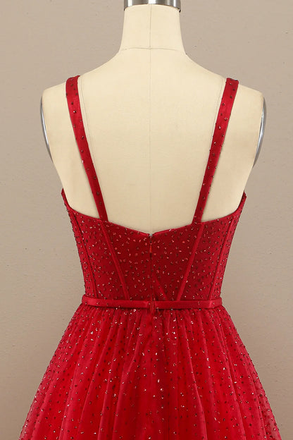Beautiful Red Sweetheart Prom Dress with Beading