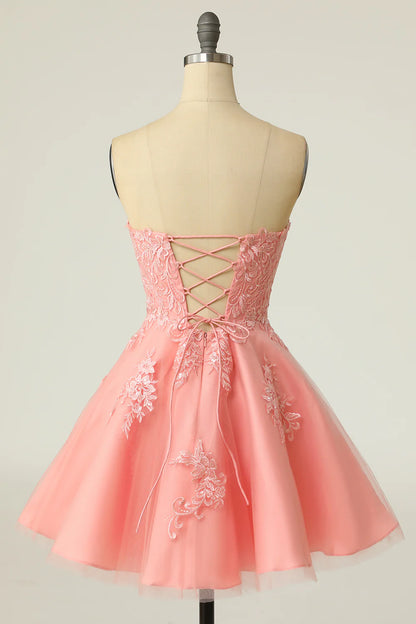 Beaira Blush Strapless Short Prom Dress with Appliques