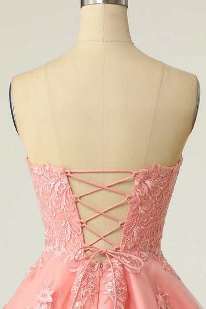 Beaira Blush Strapless Short Prom Dress with Appliques