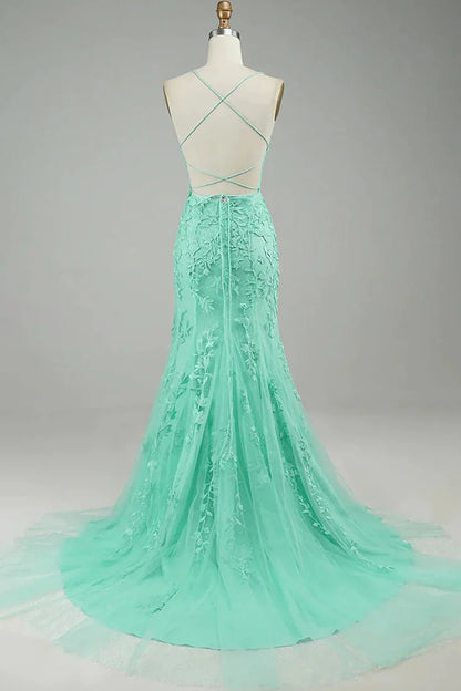 Beaira Mint Mermaid Long Prom Dress with Appliques