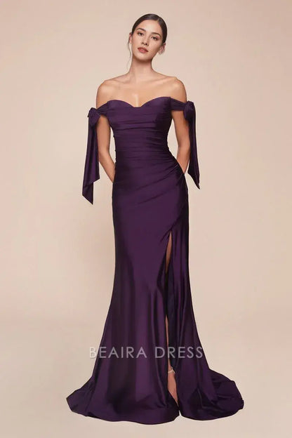 Fashionable plus size Mermaid/Trumpet Off the Shoulder Sleeveless Back Zip Sweep/Brush Train Side Slit prom dress