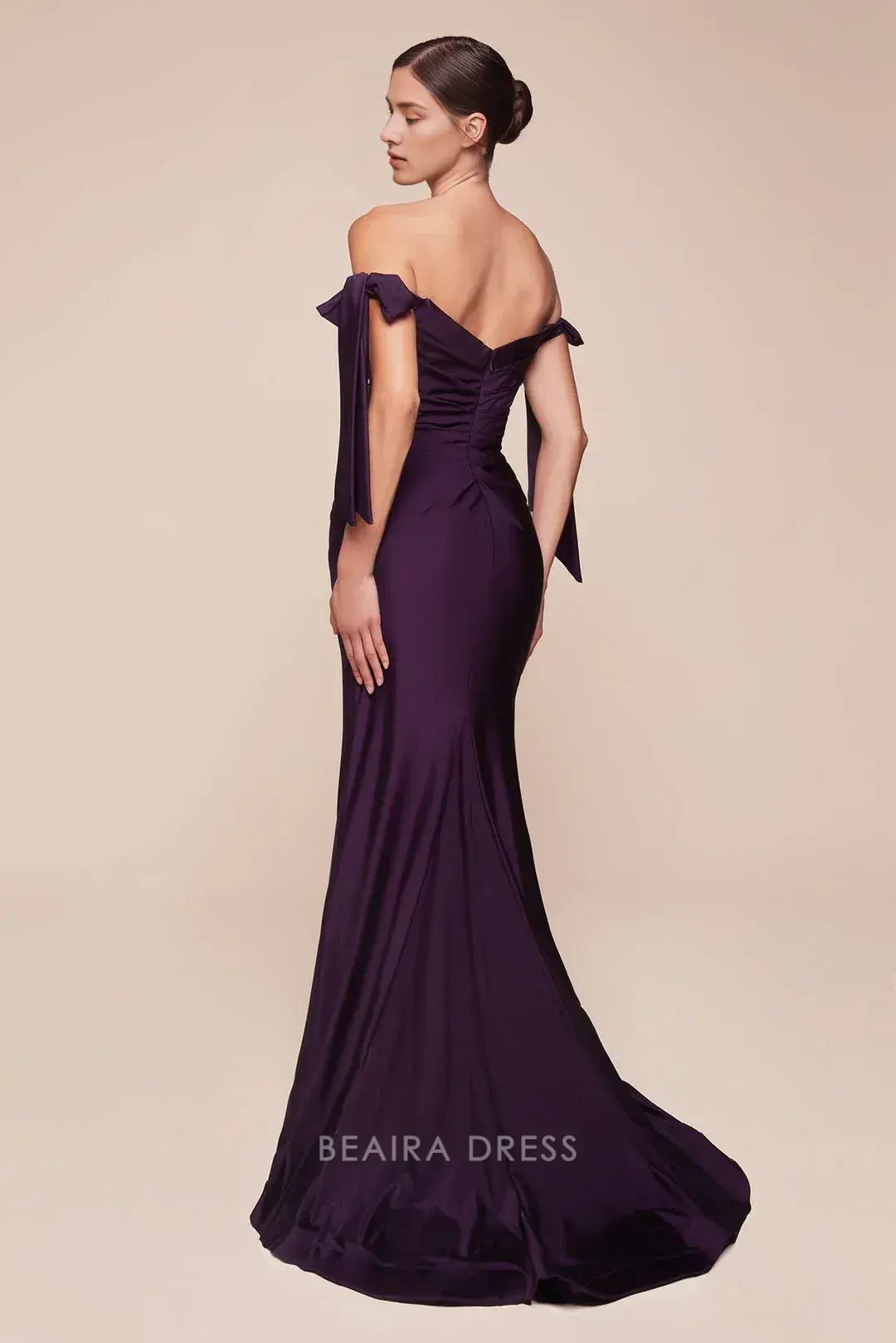 Fashionable plus size Mermaid/Trumpet Off the Shoulder Sleeveless Back Zip Sweep/Brush Train Side Slit prom dress