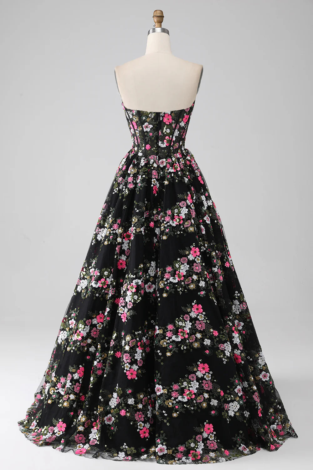 Black A Line Sweetheart Corset Prom Dress with Appliques