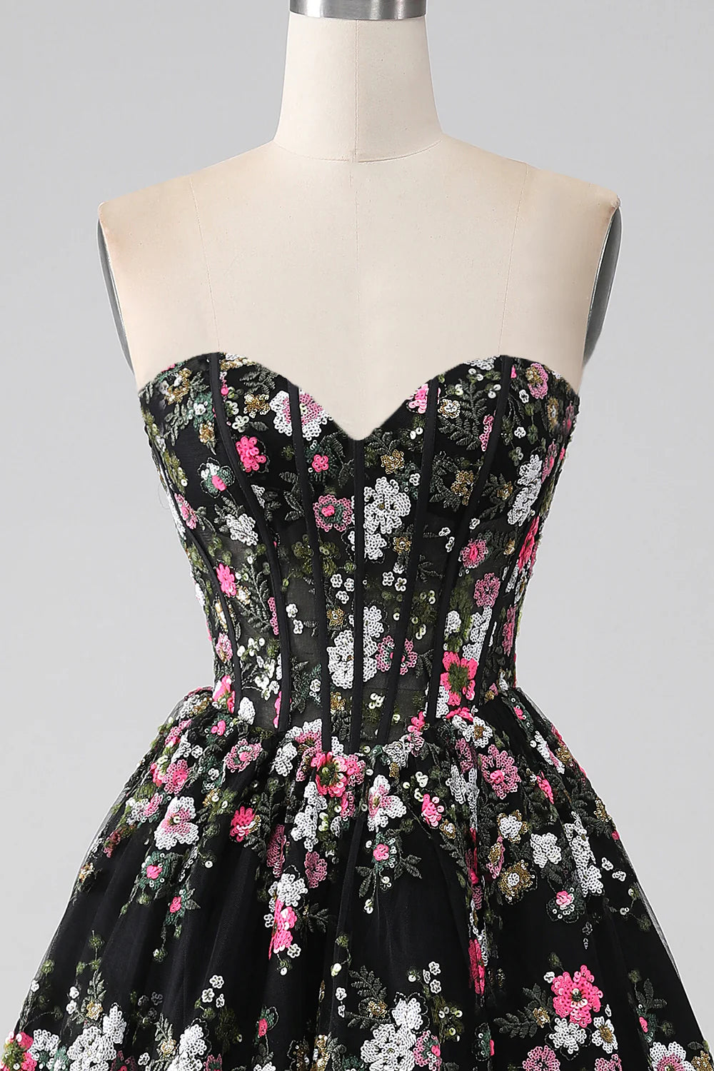 Black A Line Sweetheart Corset Prom Dress with Appliques