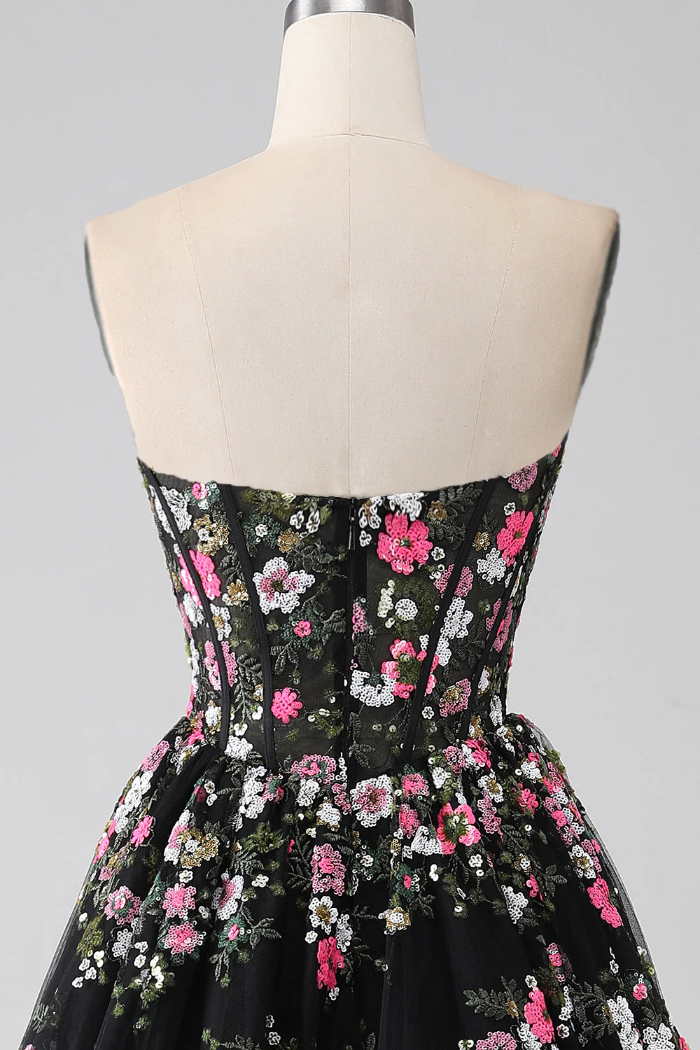 Black A Line Sweetheart Corset Prom Dress with Appliques