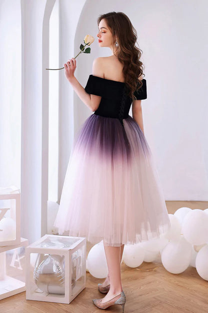 Cute Gradient Tulle Short Prom Dress Pageant Dress Off the Shoulder Evening Party Dress