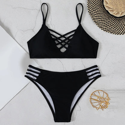Beaira Split Swimsuit Pure Color Tight Sexy Beach Bikini Solid Color Two Piece Swimsuit For Women Summer Brazilian Bathing Suit