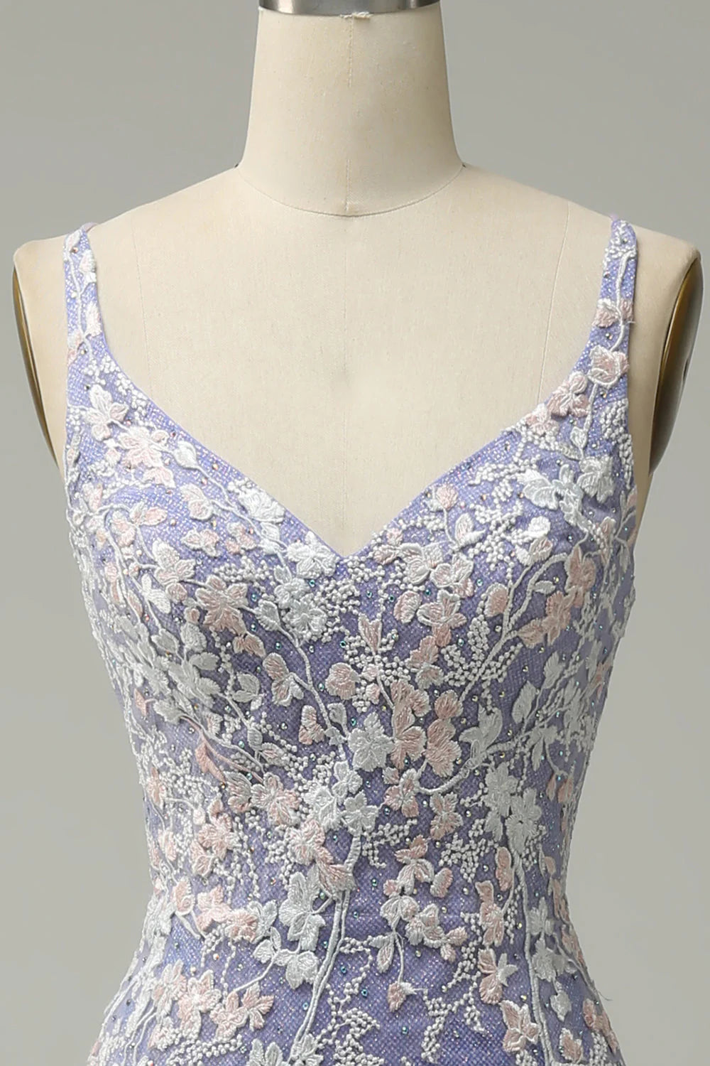 Beaira Mermaid V Neck Light Purple Long Prom Dress with Appliques Beading