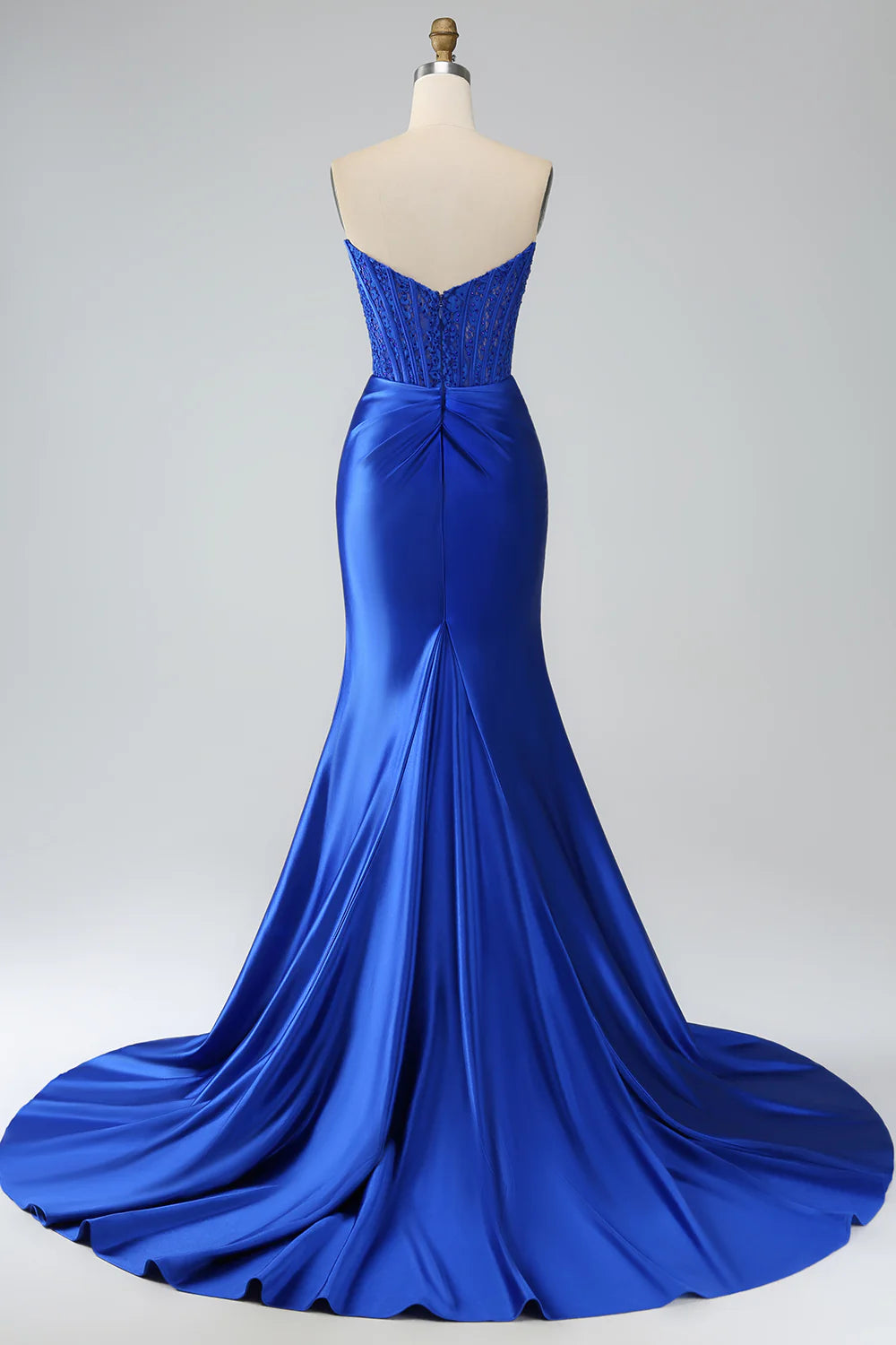 Beaira Royal Blue Mermaid Strapless Long Corset Prom Dress with Slit