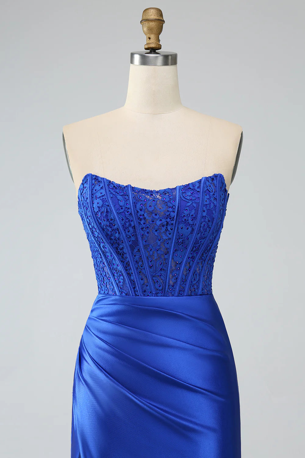 Beaira Royal Blue Mermaid Strapless Long Corset Prom Dress with Slit