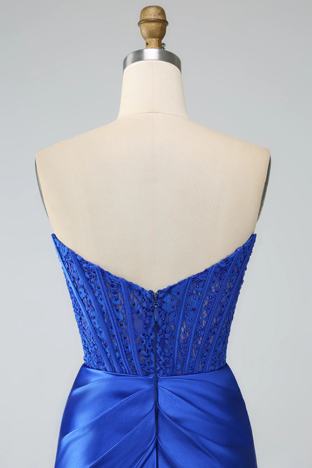 Beaira Royal Blue Mermaid Strapless Long Corset Prom Dress with Slit