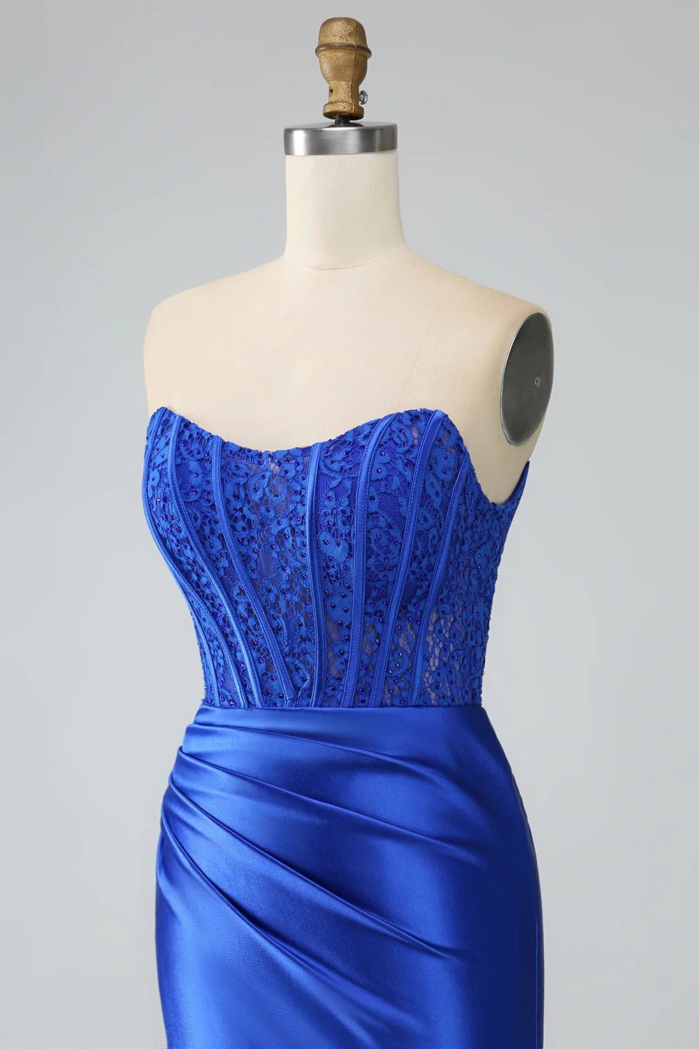 Beaira Royal Blue Mermaid Strapless Long Corset Prom Dress with Slit