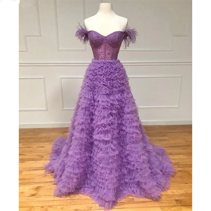 A Line Custom-Made Long Off the Shoulder Sweetheart Prom Dresses with Split