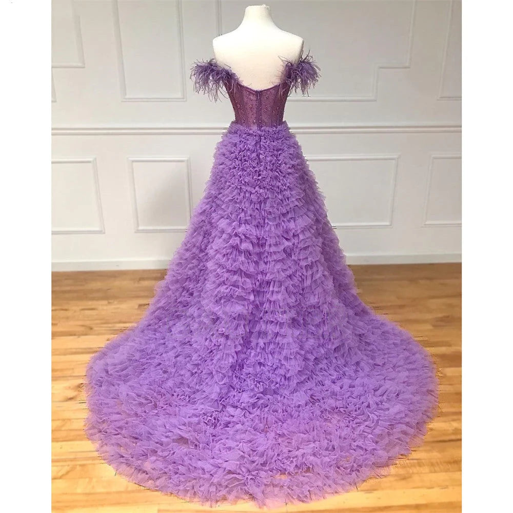 A Line Custom-Made Long Off the Shoulder Sweetheart Prom Dresses with Split