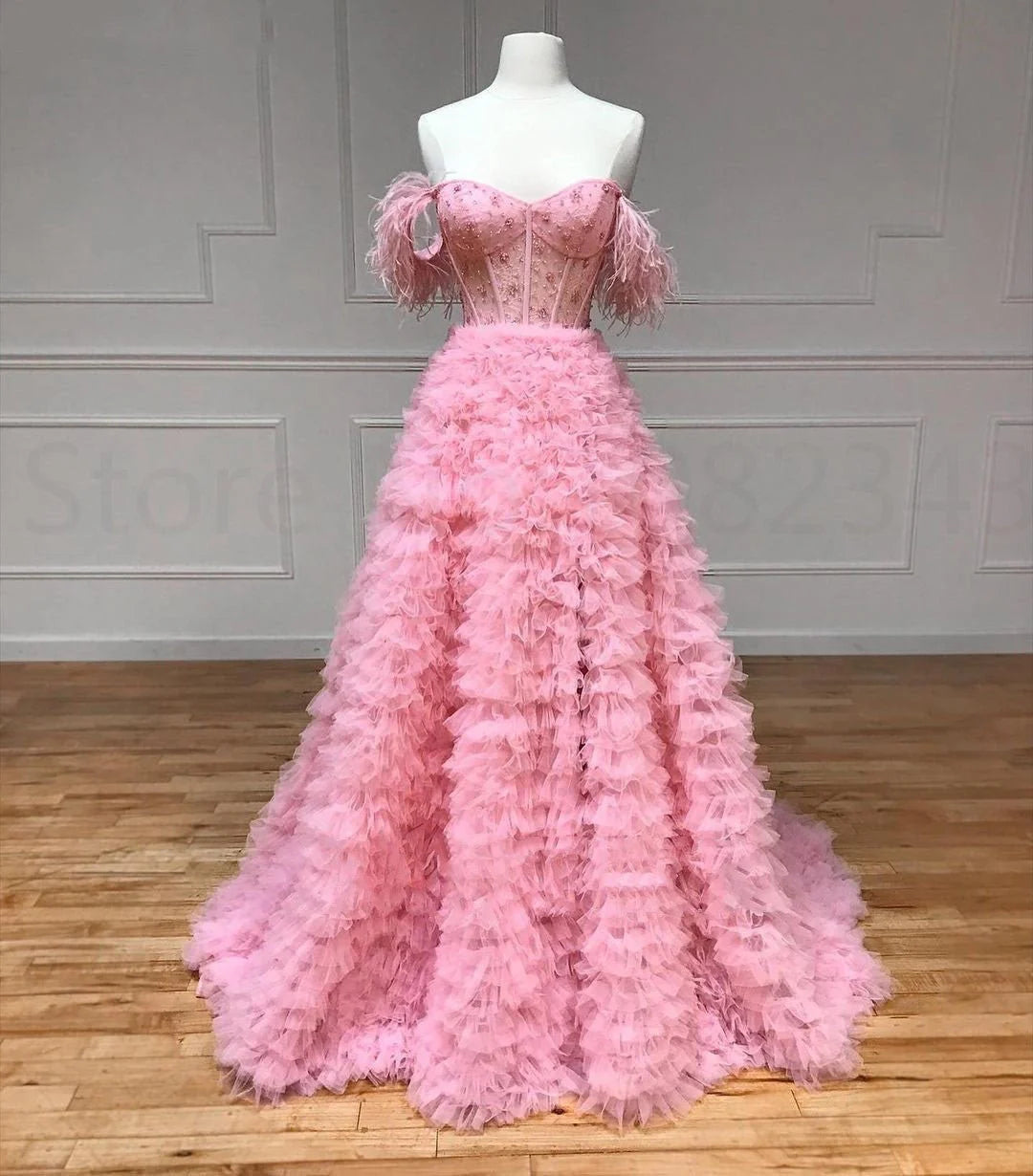 A Line Custom-Made Long Off the Shoulder Sweetheart Prom Dresses with Split