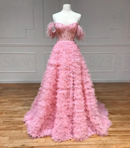 A Line Custom-Made Long Off the Shoulder Sweetheart Prom Dresses with Split