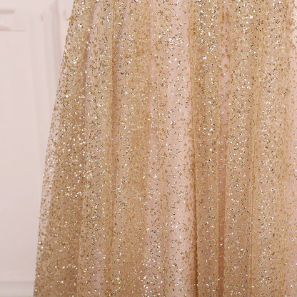 A Line Spaghetti Straps V Neck Bling Prom Dresses Backless Long Evening Dresses