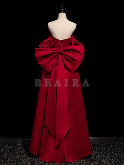 Beaira A-Line Burgundy Long Prom Dresses Satin Burgundy Formal Evening Dresses Bridesmaid dress shop