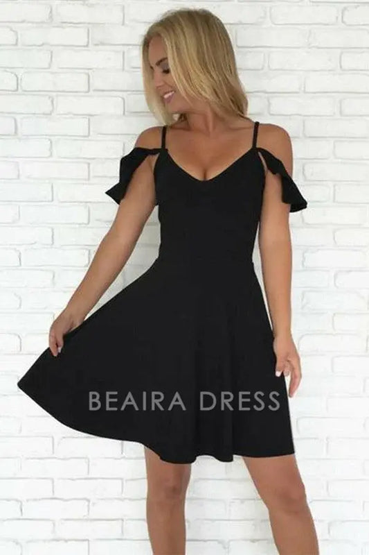 Beaira A-Line Cold Shoulder Short Black Homecoming Dresses Prom Dresses formal wear dresses