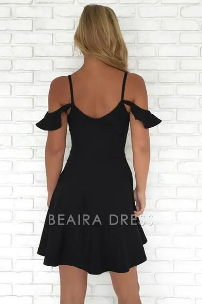 Beaira A-Line Cold Shoulder Short Black Homecoming Dresses Prom Dresses formal wear dresses