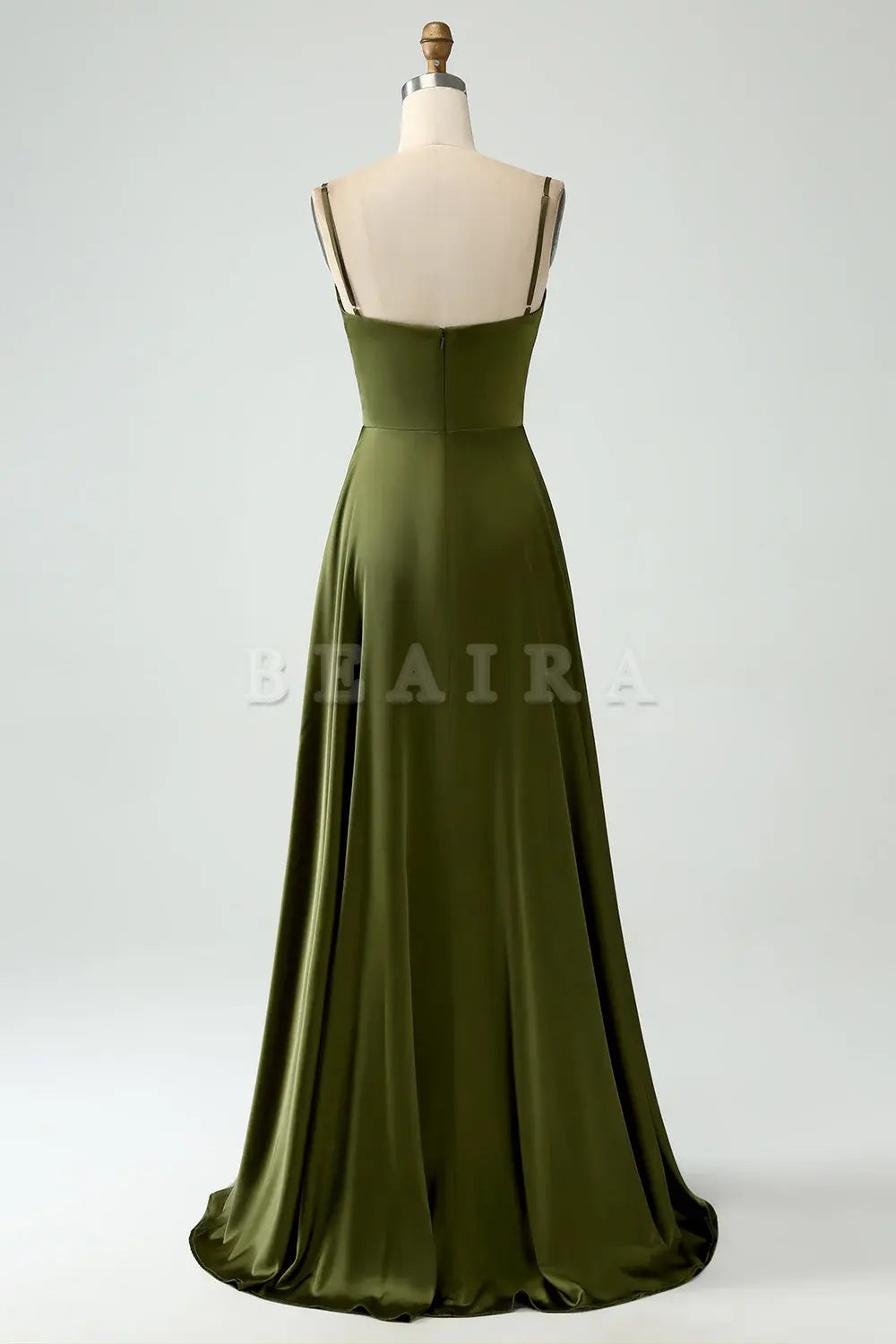 Beaira A-Line Spaghetti Straps Long Olive Bridesmaid Dress With Slit Bridesmaid dress shop