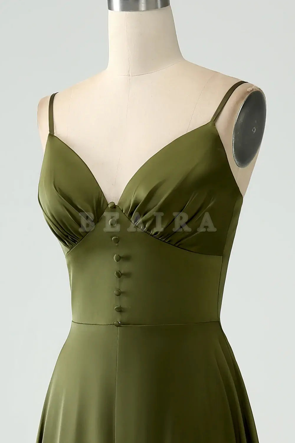 Beaira A-Line Spaghetti Straps Long Olive Bridesmaid Dress With Slit Bridesmaid dress shop