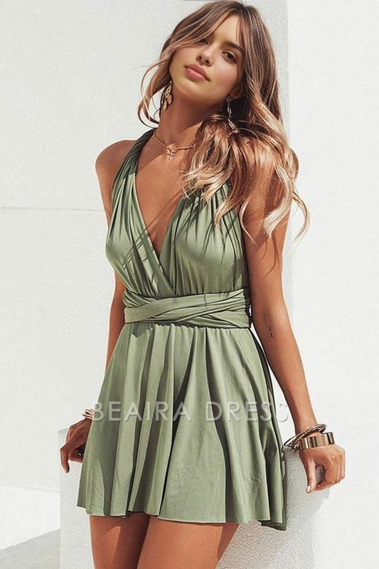 Beaira A-Line V-Neck Convertible Style Short Green Homecoming Dress formal wear dresses