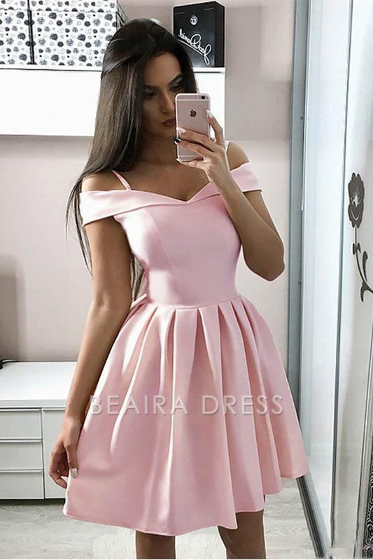 Beaira A-Line White Spaghetti Straps Satin Homecoming Dress Short Prom Dress formal wear dresses