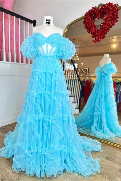 A Line Off the Shoulder Tulle Prom Dresses For Woman