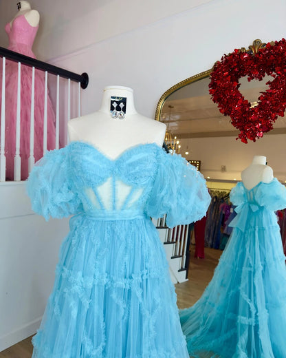 A Line Off the Shoulder Tulle Prom Dresses For Woman