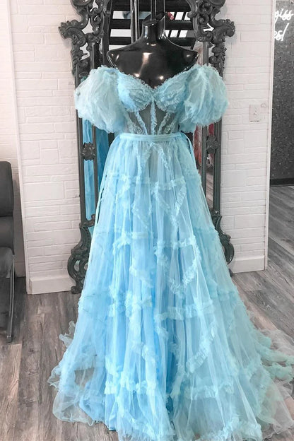 A Line Off the Shoulder Tulle Prom Dresses For Woman