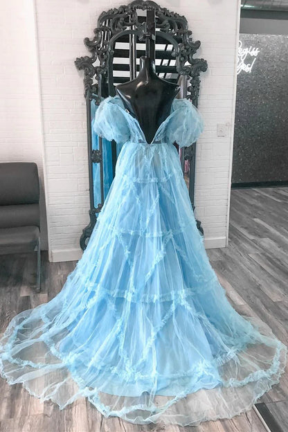 A Line Off the Shoulder Tulle Prom Dresses For Woman