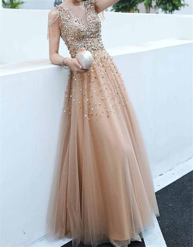 A-line Evening Dress Beading Prom Dress Formal Evening
