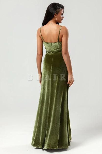 Beaira A Line Spaghetti Straps Floor-Length Velvet Bridesmaid Dress with Slit Bridesmaid dress shop