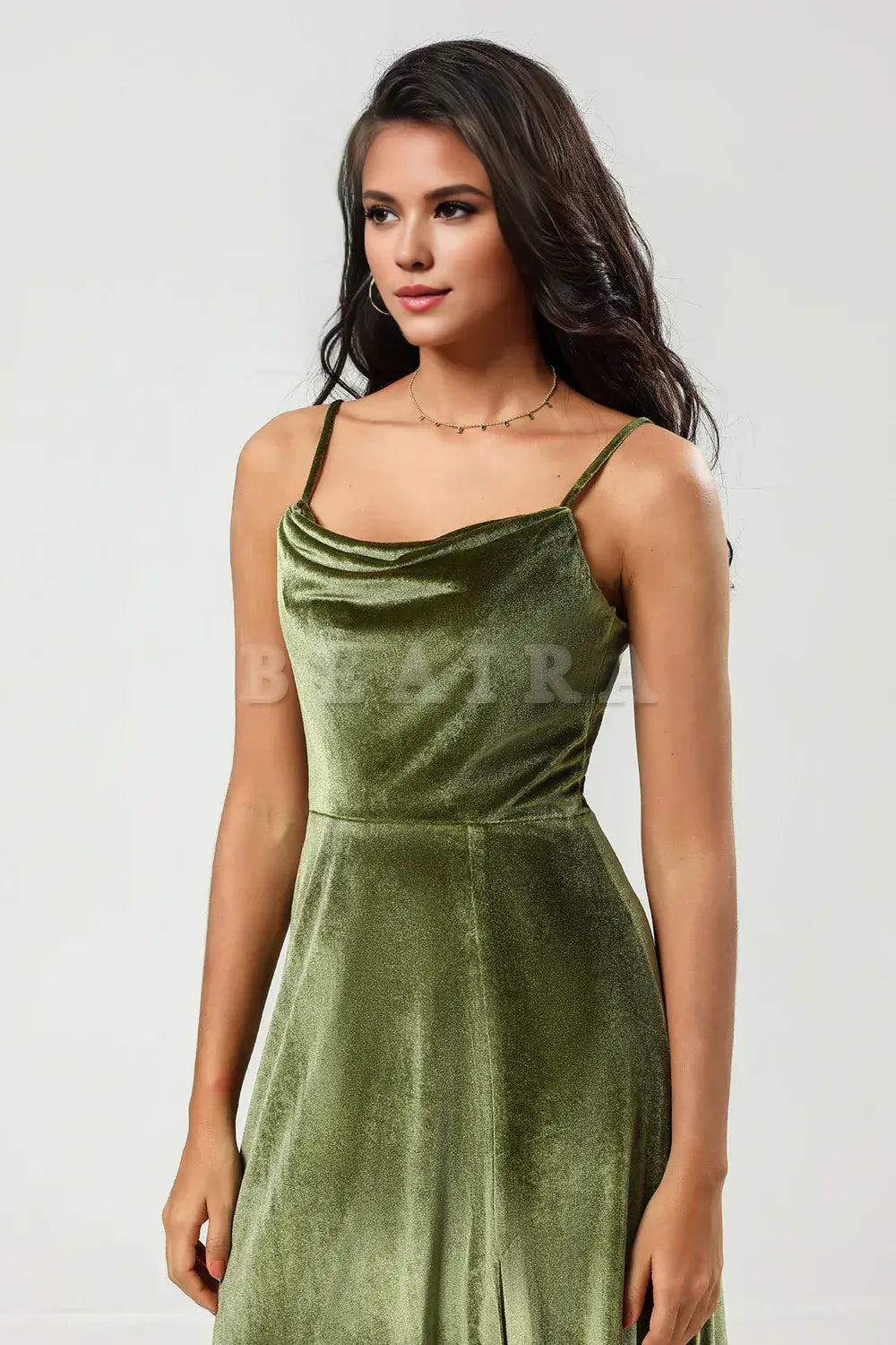 Beaira A Line Spaghetti Straps Floor-Length Velvet Bridesmaid Dress with Slit Bridesmaid dress shop