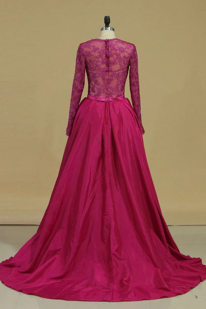 Asymmetrical Long Sleeves Taffeta & Tulle Party Dresses